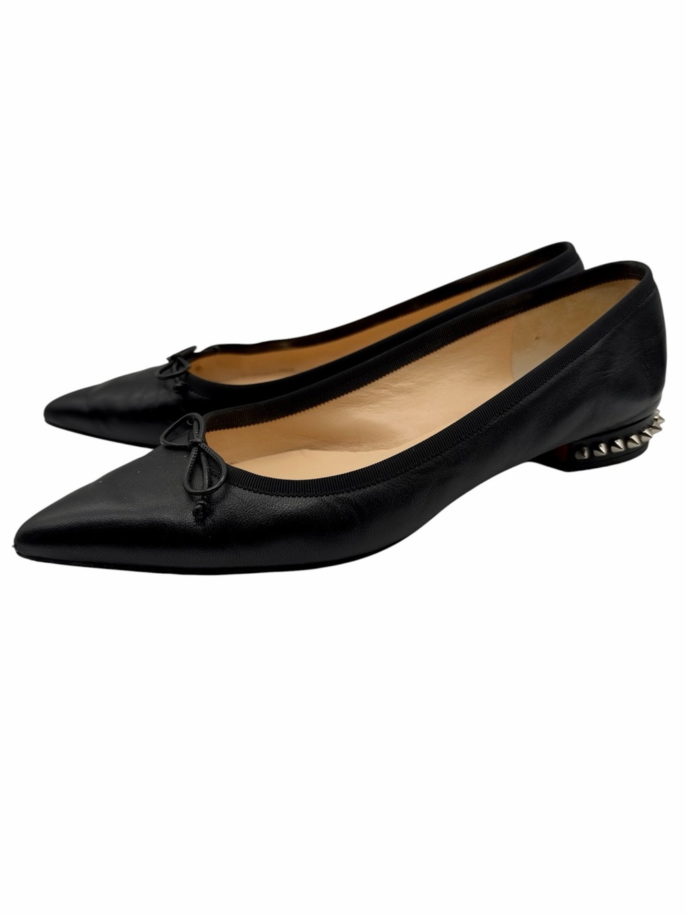 Christian Louboutin Hall Flat Black Leather Spike Pointed Toe Ballerina Flats 39